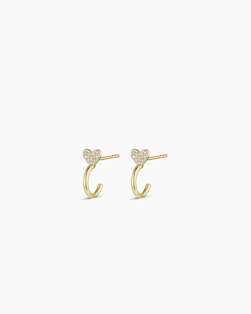 14K Diamond Heart Stud Huggies