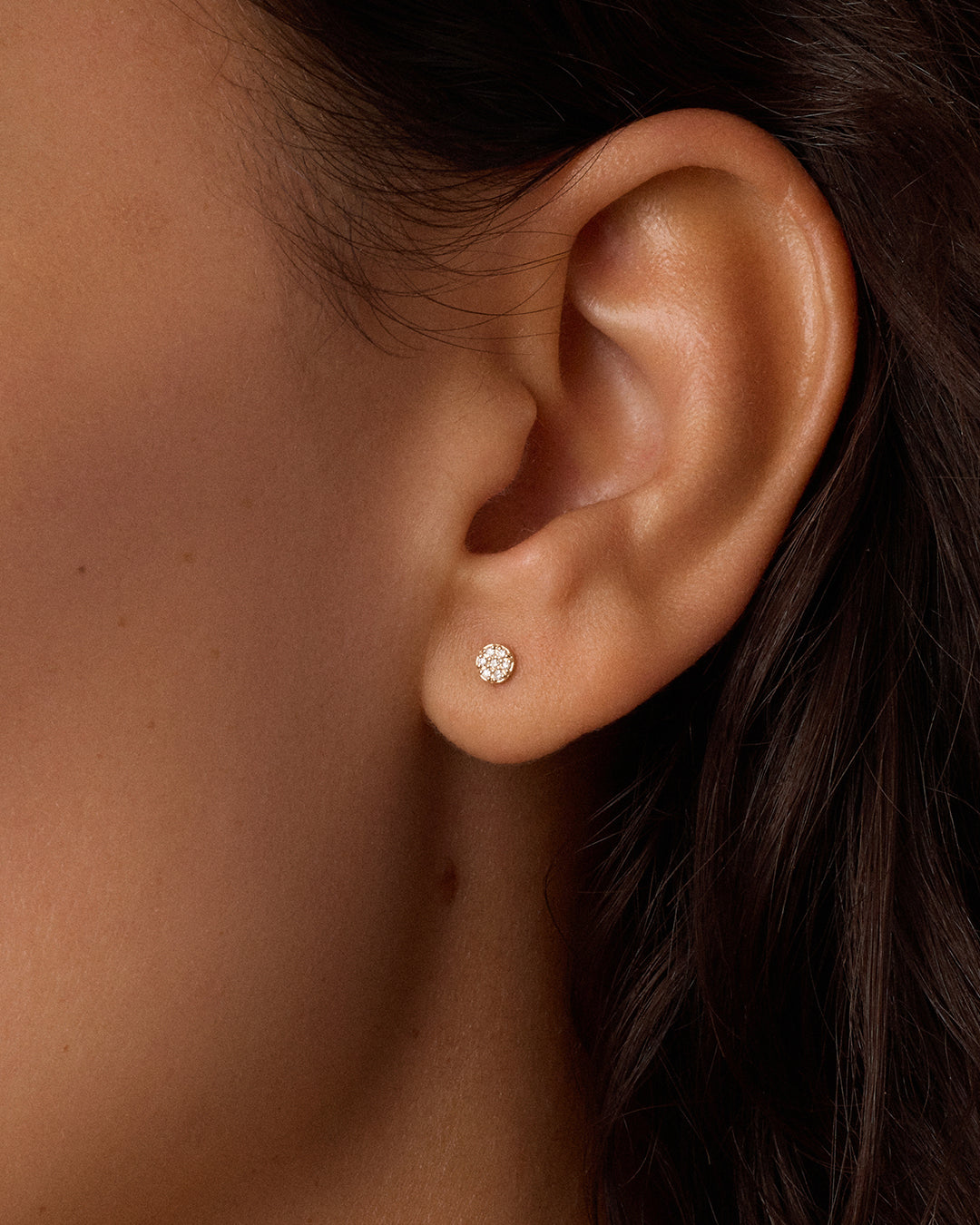 14K Diamond Pavé Flat Back Single Stud