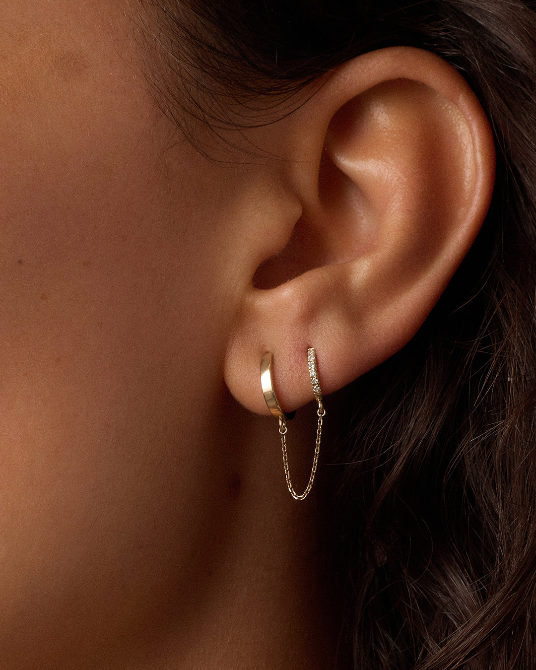 14K Diamond Double Huggie