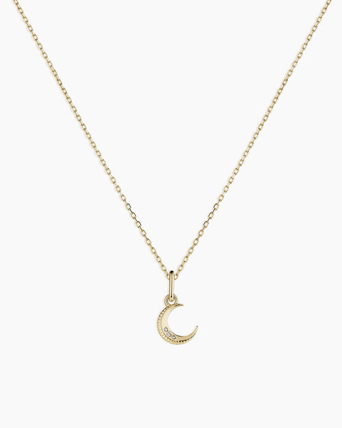 14K Diamond Crescent Charm Necklace