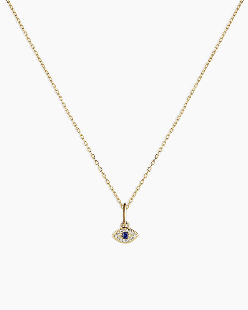 14K Diamond and Blue Sapphire Evil Eye Charm Necklace