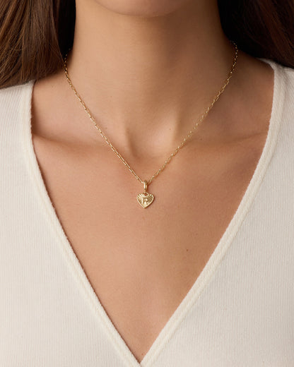 Vintage Heart Alphabet Charm Necklace