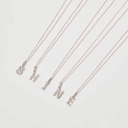 Solid White Gold Genuine Diamond Initial Letter Necklace