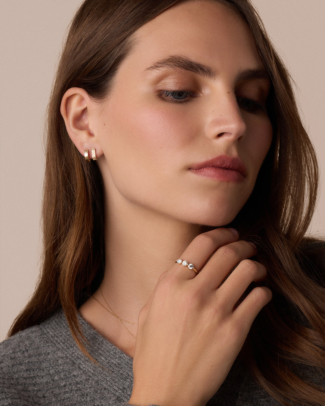 14K Diamond Love Rose Huggies