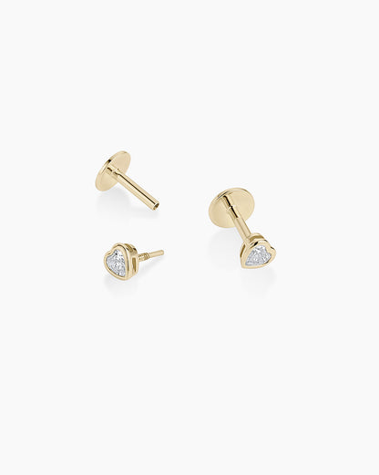 14K Lab Grown Diamond Heart Flat Back Studs