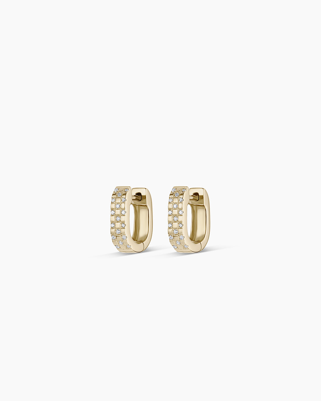 14K Diamond Checkered Mini Huggies