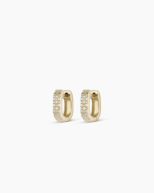 14K Diamond Checkered Mini Huggies