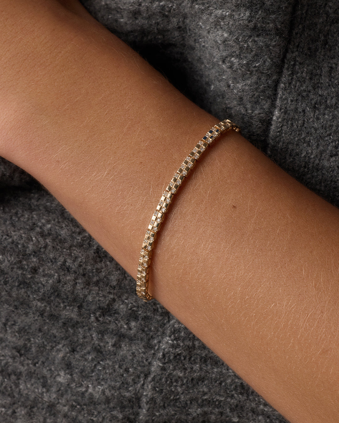 14K Diamond Checkered Tennis Bracelet