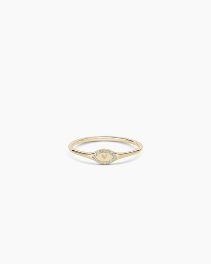 14K Diamond Love Signet Ring