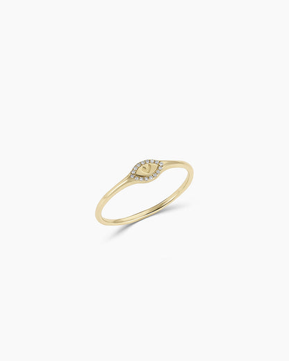 14K Diamond Love Signet Ring