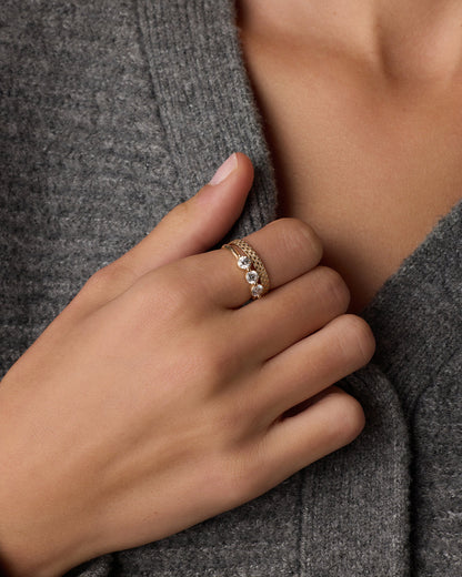 14K Diamond Checkered Ring