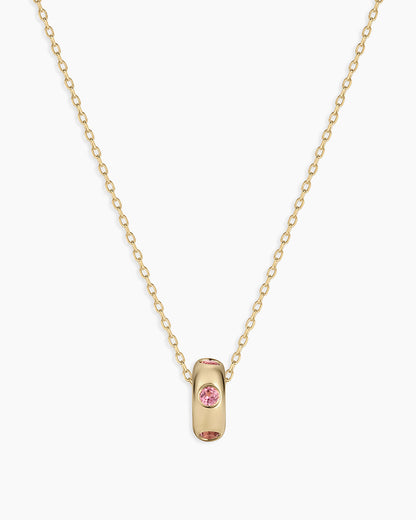 14K Gold Birthstone Halo Charm Necklace