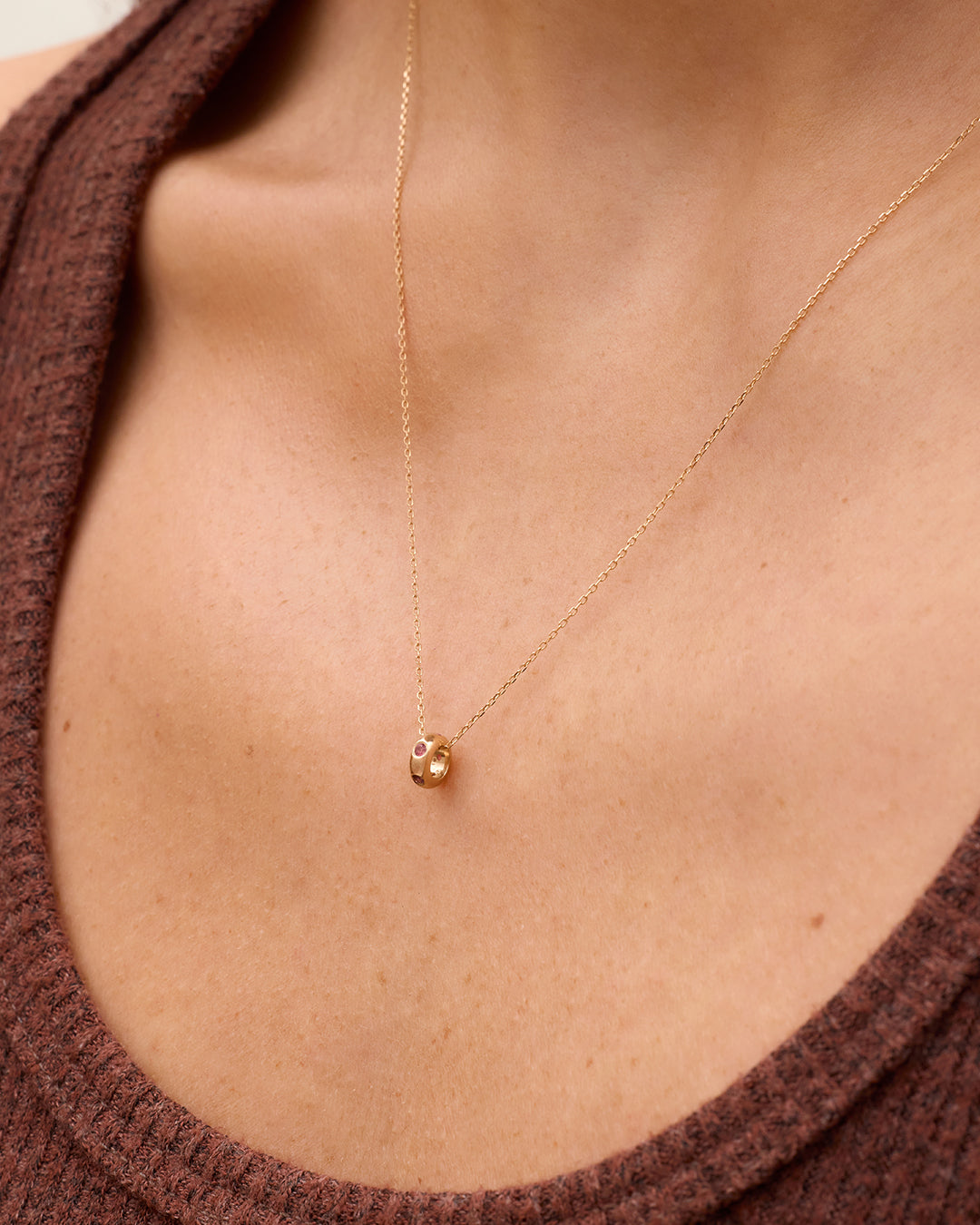 14K Gold Birthstone Halo Charm Necklace