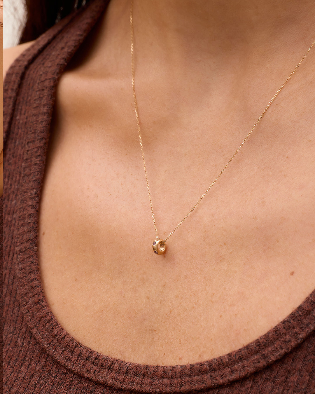 14K Gold Birthstone Halo Charm Necklace