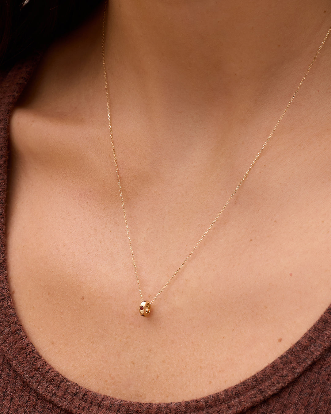 14K Gold Birthstone Halo Charm Necklace