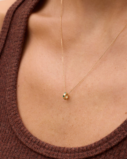 14K Gold Birthstone Halo Charm Necklace