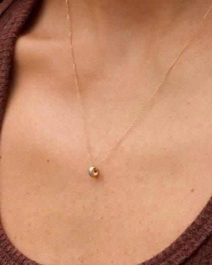 14K Gold Birthstone Halo Charm Necklace