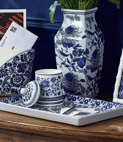 Hand-Painted Porcelain Blue And White Floral Tray