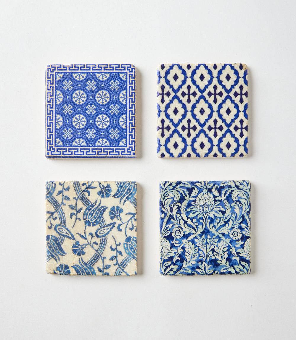 Mediterranean Tile Marble Coasters, Set Of 4