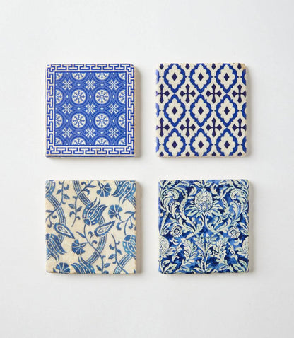 Mediterranean Tile Marble Coasters, Set Of 4