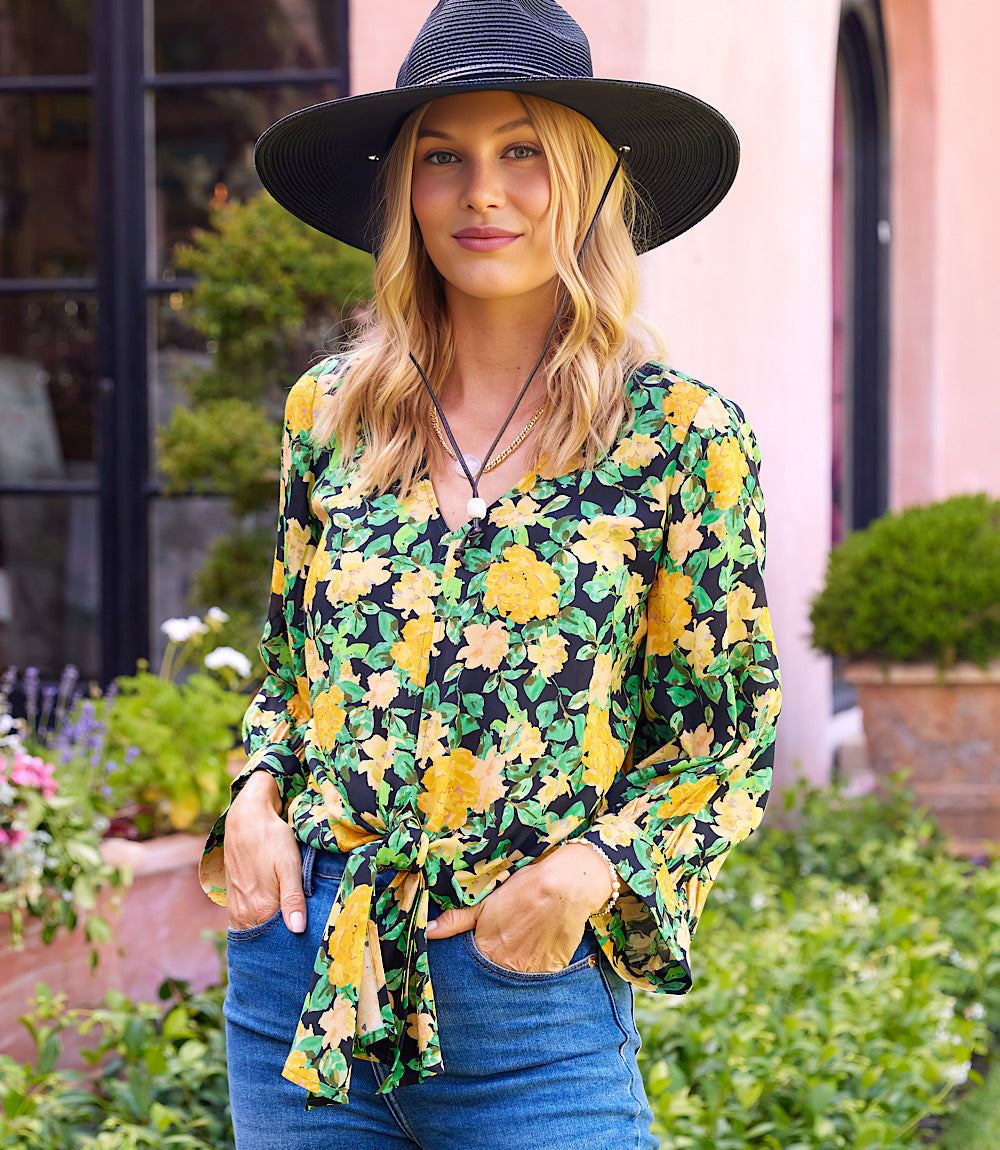 Blouson Sleeve Tie-Front Top