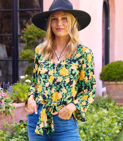 Blouson Sleeve Tie-Front Top