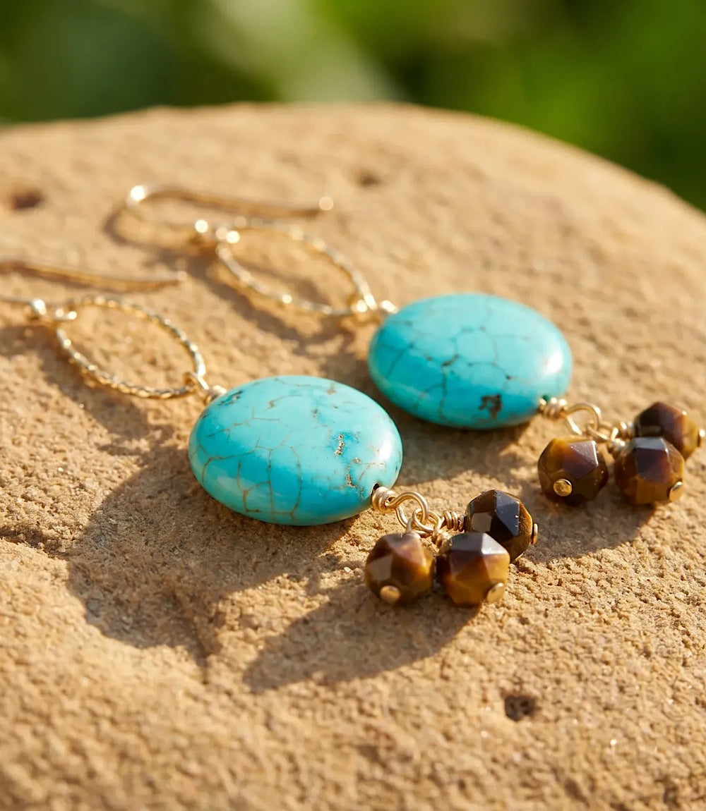 Tiger's Eye And Blue Magnesite Earrings