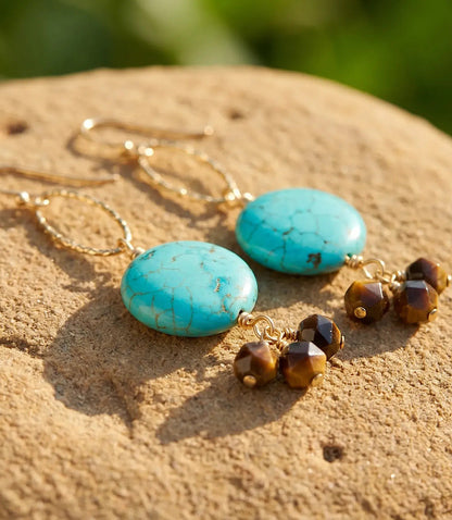 Tiger's Eye And Blue Magnesite Earrings