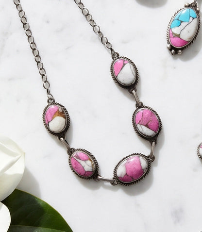 Embellished Cotton Candy Turquoise Link Necklace