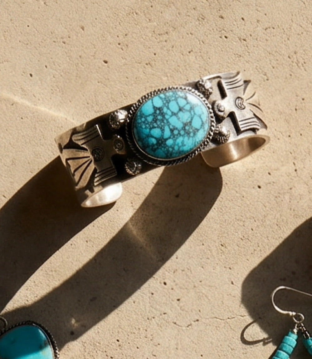Kingman Turquoise Embellished Cuff Bracelet