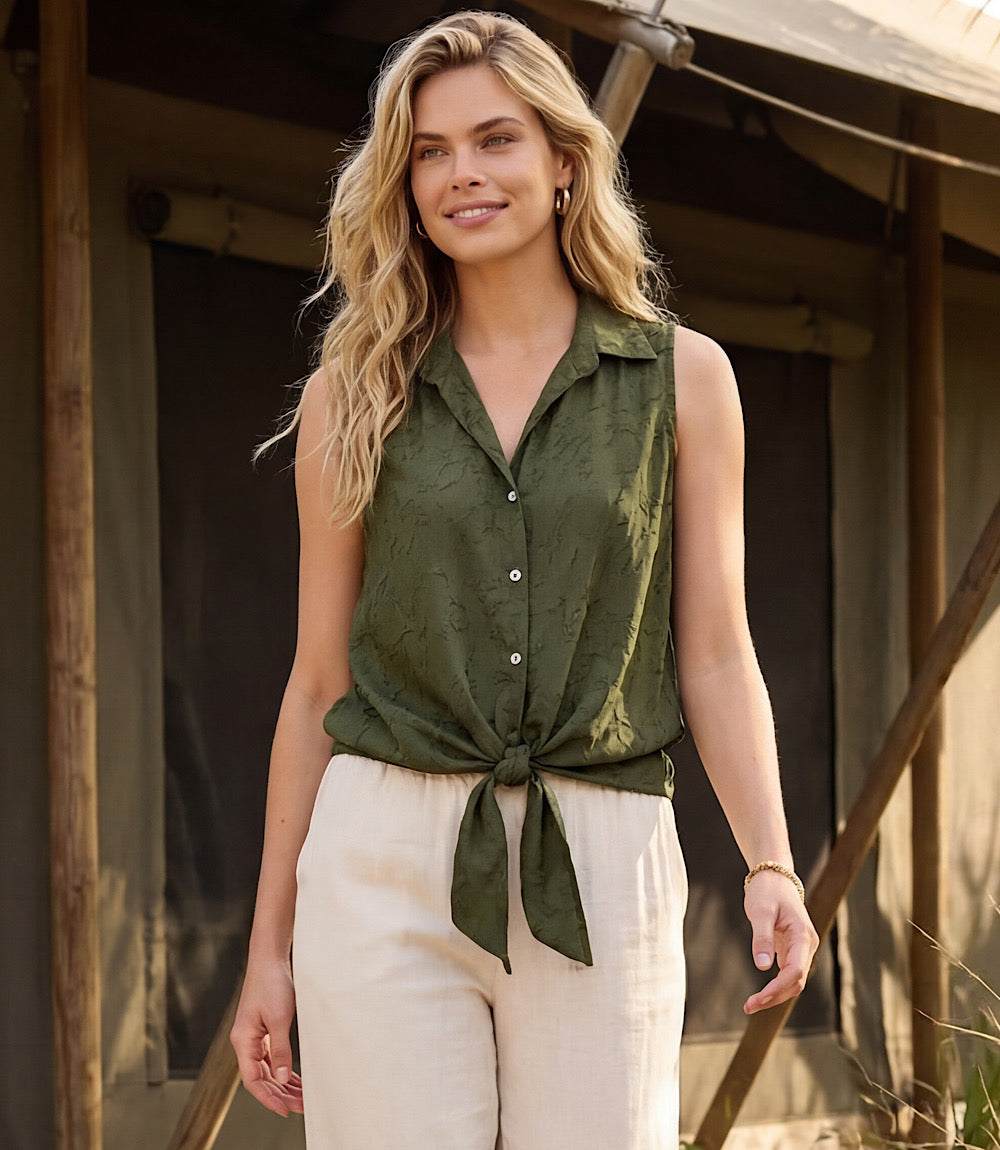 Sleeveless Tie-Front Top