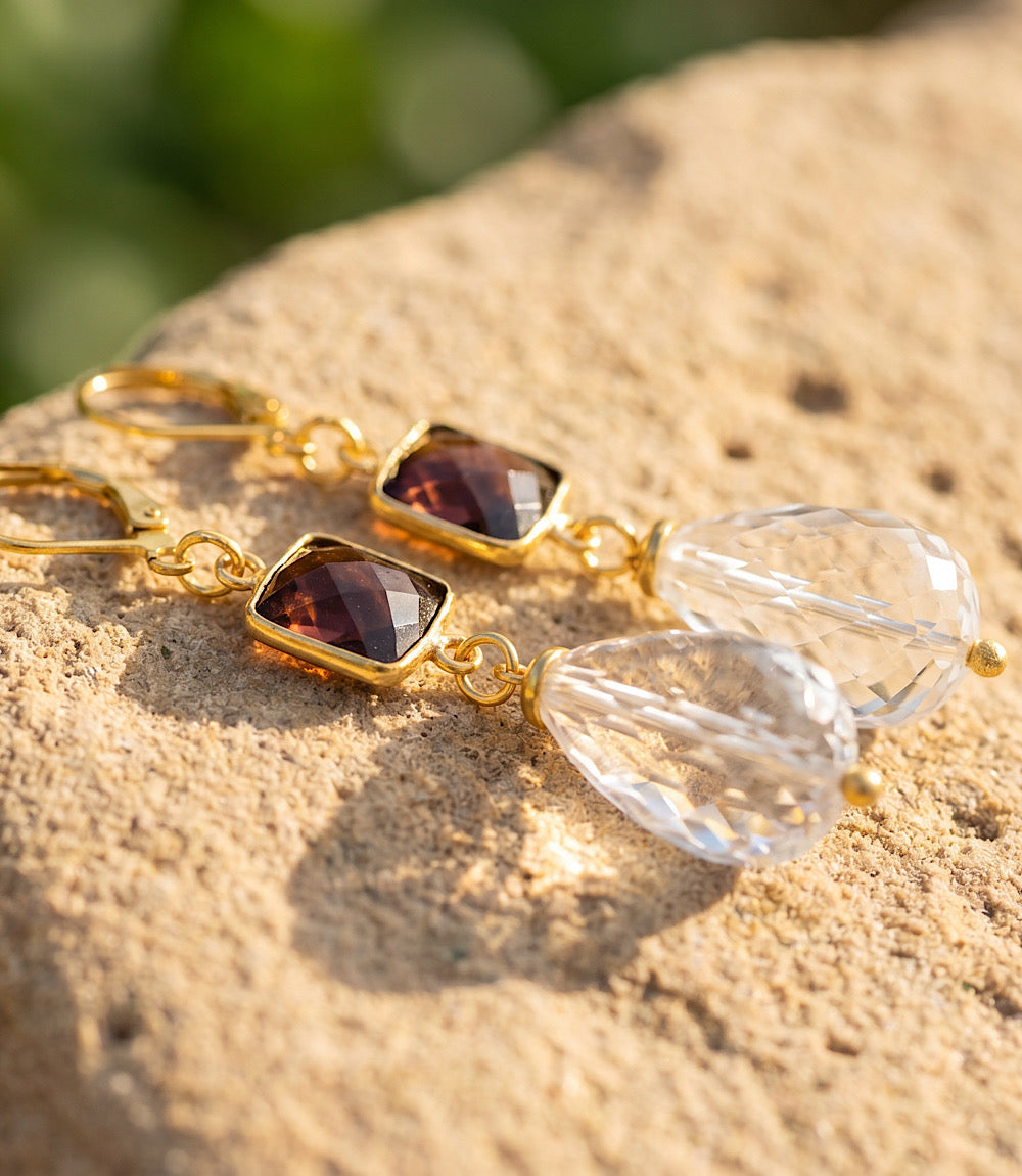 Tigers Eye And Crystal Earrings