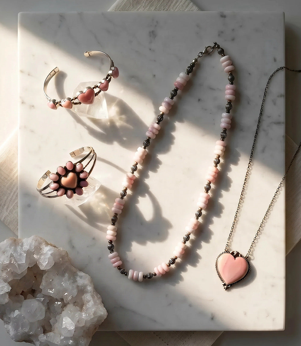 Pink Conch Heart Cuff Bracelet