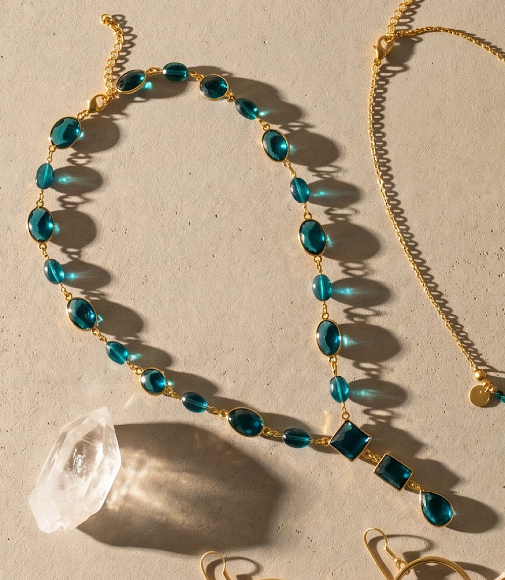 Teal Topaz Lariat Necklace