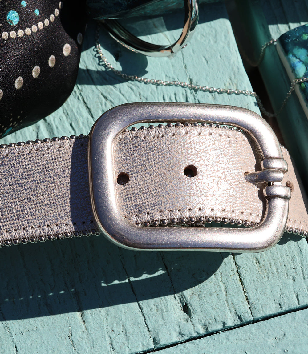 Streets Ahead Metallic Leather Rivet Trim Belt