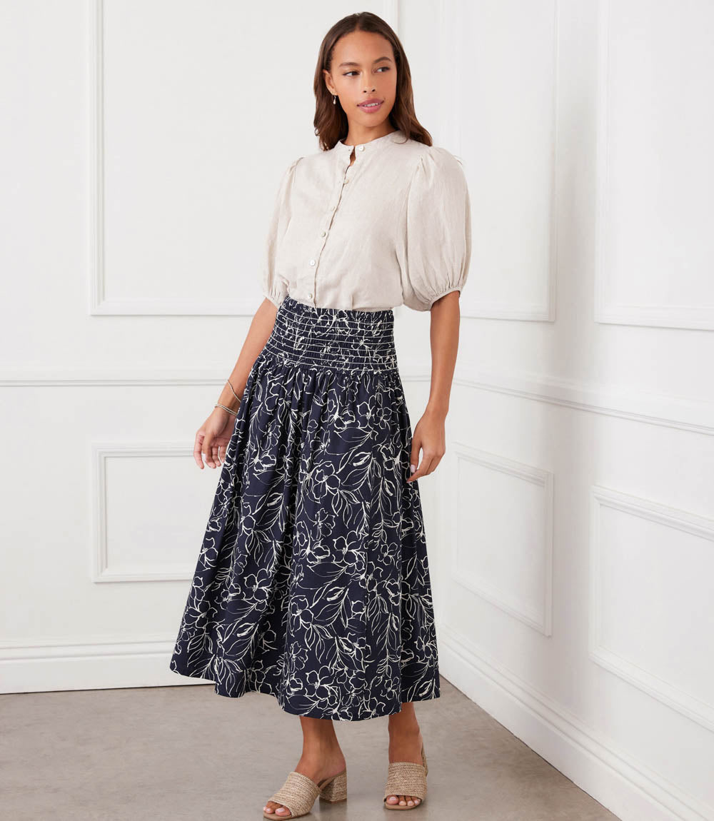 Puff Sleeve Linen Button-Up Shirt