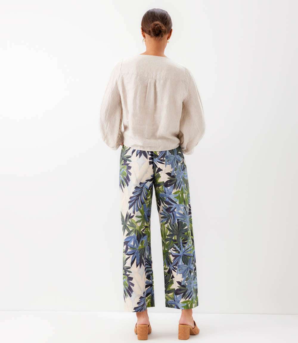 Blouson Sleeve Linen Tie-Front Top