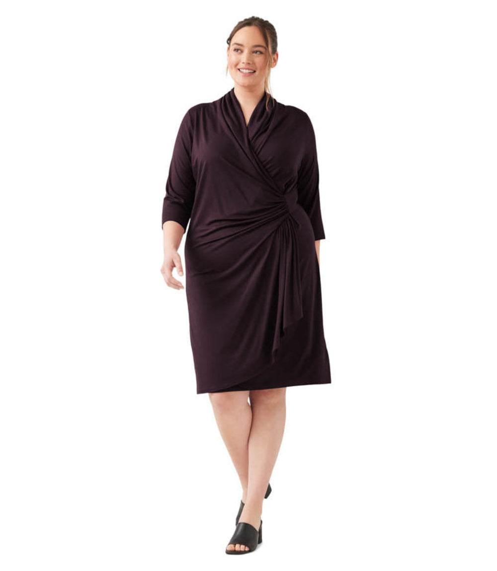 Plus Size 3/4 Sleeve Cascade Wrap Dress