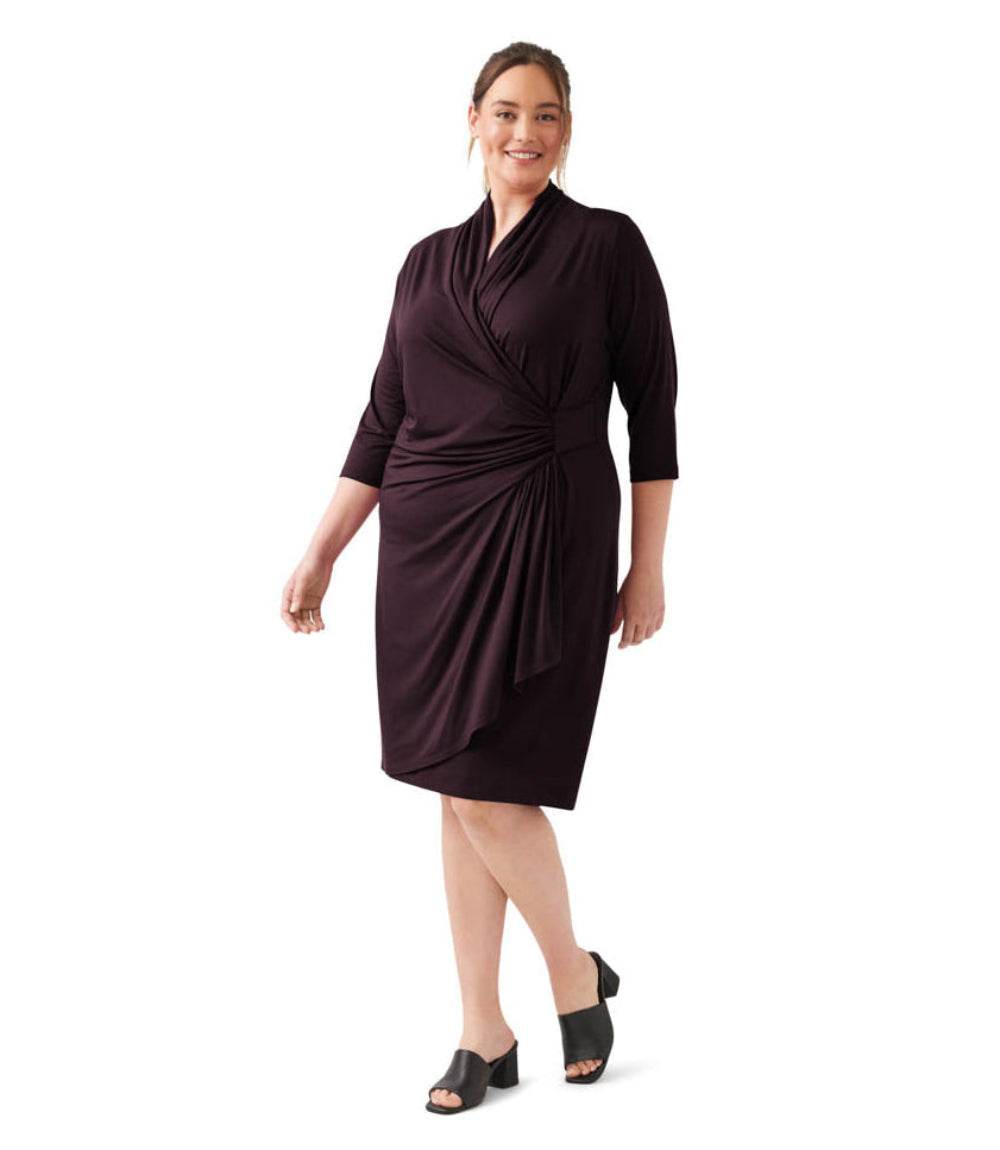Plus Size 3/4 Sleeve Cascade Wrap Dress