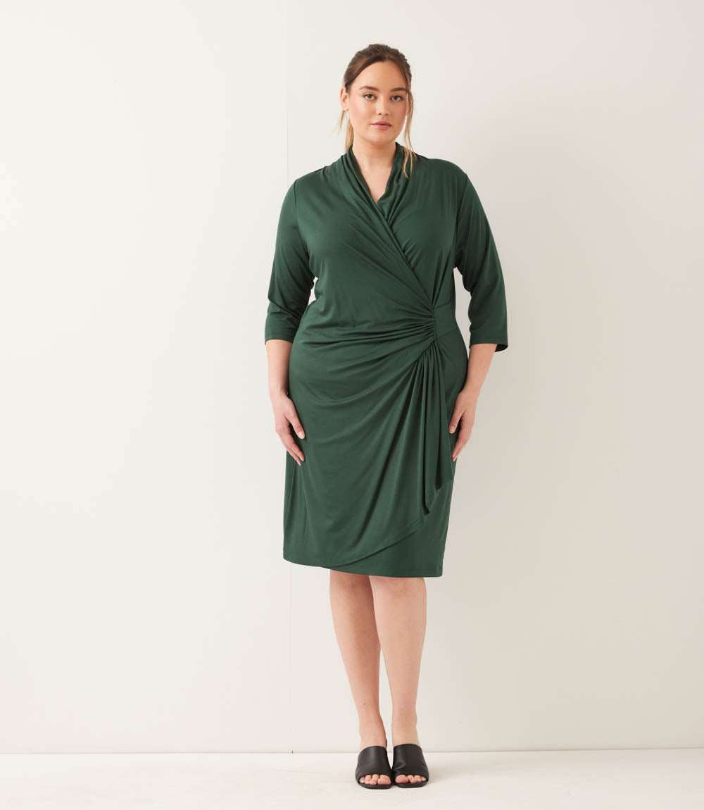Plus Size 3/4 Sleeve Cascade Wrap Dress
