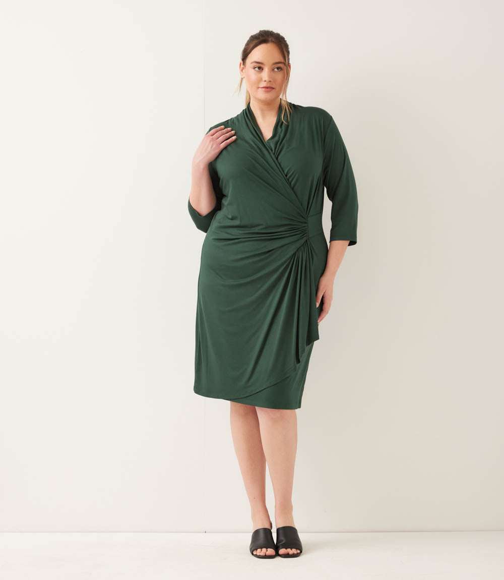 Plus Size 3/4 Sleeve Cascade Wrap Dress