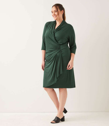 Plus Size 3/4 Sleeve Cascade Wrap Dress