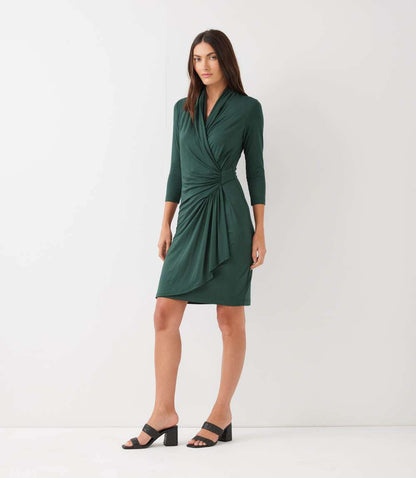 3/4 Sleeve Cascade Wrap Dress