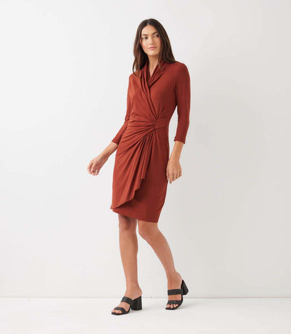 3/4 Sleeve Cascade Wrap Dress