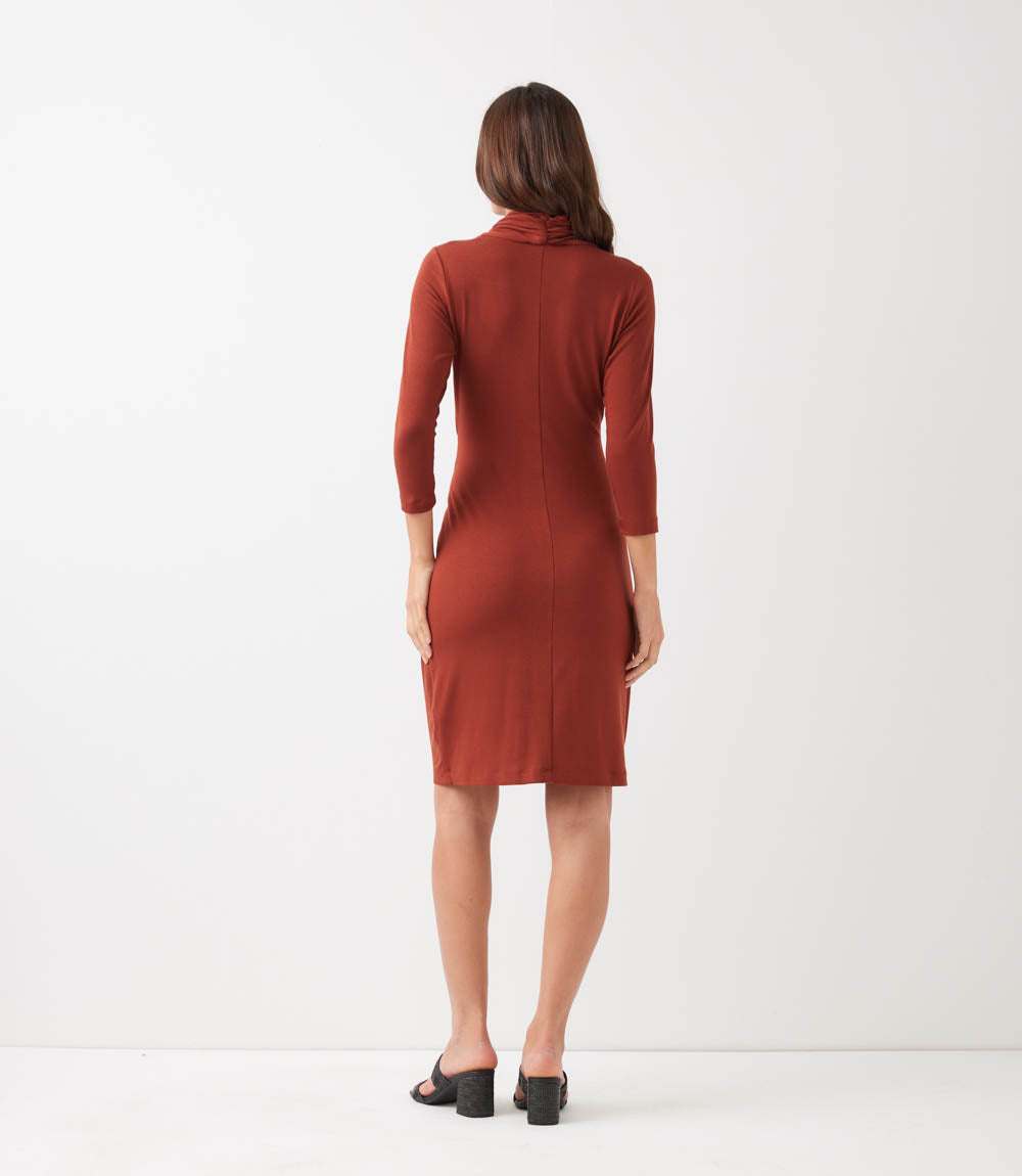3/4 Sleeve Cascade Wrap Dress