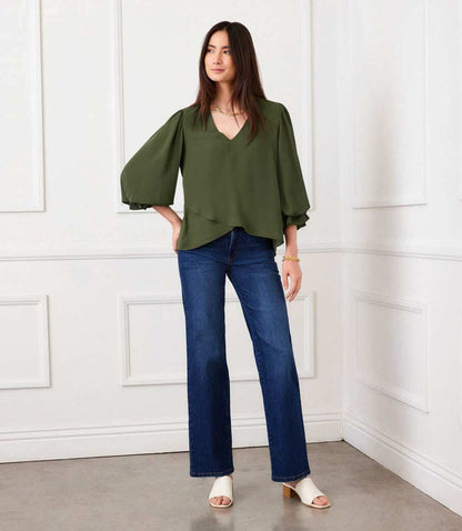 Petite Size Layered Sleeve Asymmetric Top