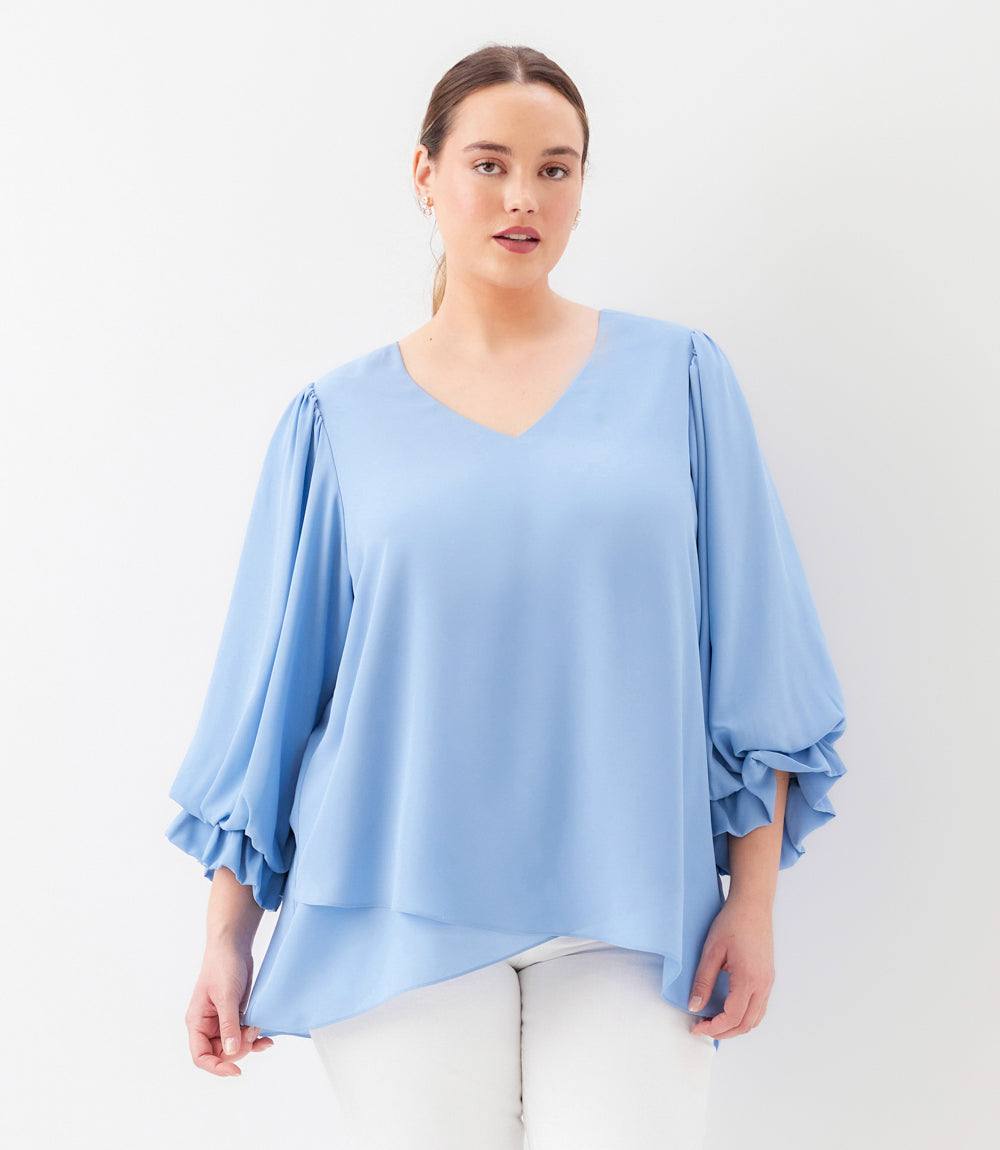 Plus Size Layered Sleeve Asymmetric Top