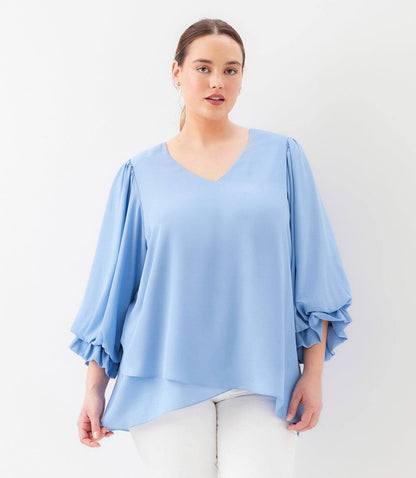 Plus Size Layered Sleeve Asymmetric Top