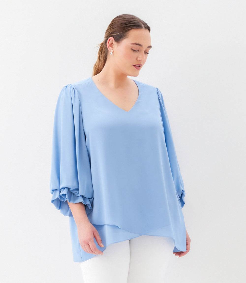 Plus Size Layered Sleeve Asymmetric Top