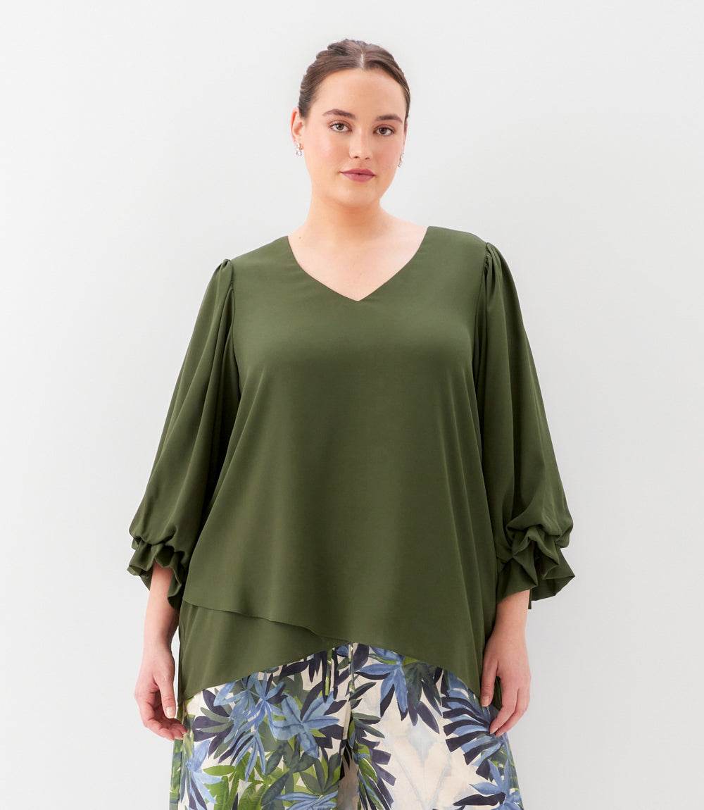 Plus Size Layered Sleeve Asymmetric Top